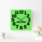 Horloge Carrée Néon Lime Green Big Numbers (Maison)