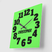 Horloge Carrée Néon Lime Green Big Numbers (Angle)