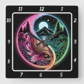 Horloge Carrée Neon Radiant Koi Gold Fish (Recto)