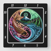 Horloge Carrée Neon Radiant Koi Gold Fish Reflection (Recto)