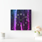 Horloge Carrée Neon rayé rose et violet Abstrait moderne (Maison)