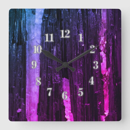Horloge Carrée Neon rayé rose et violet Abstrait moderne (Recto)