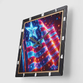 Horloge Carrée Neon Star American Flag Moderne (Angle)