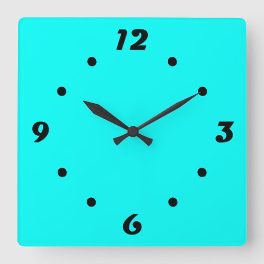 Horloge Carrée Néon turquoise clair tonalité moderne tendance (Recto)