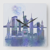 New York Skyline - Aquarelle bleue