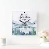 Horloge Carrée Newlyweds Forest Adventure Begins Wedding (Maison)