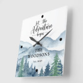Horloge Carrée Newlyweds Forest Adventure Begins Wedding (Angle)