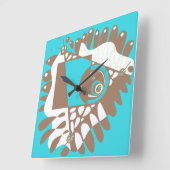 Horloge Carrée Nid d'oiseaux - Brown turquoise (Angle)