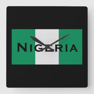 Horloge Carrée Nigeria avec le drapeau nigérian (Afrique de l'Oue