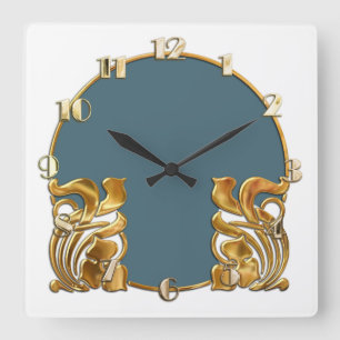 Horloge Carrée N'importe quelle couleur avec blanc Art Déco Gold
