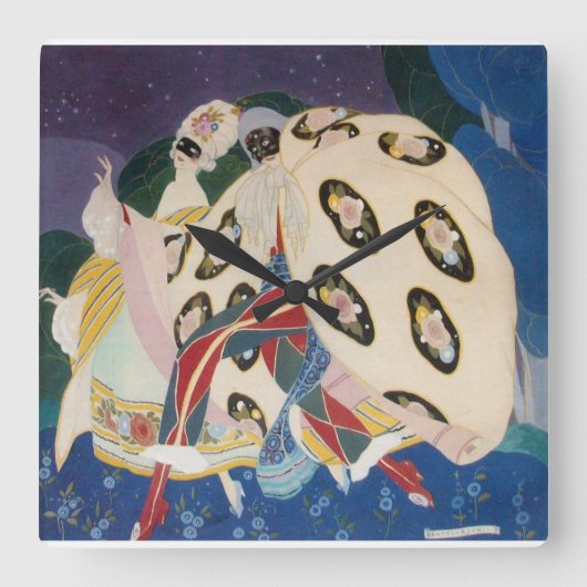 Horloge Carrée NOCTURNE AVEC MASQUES / Mascarade vénitienne Art D (Recto)