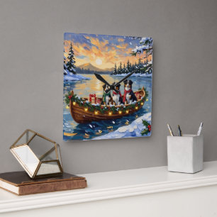 Horloge Carrée Noël Australien Shepherd Bateau Vacances