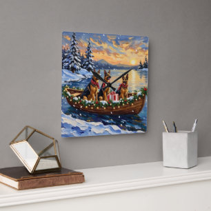 Horloge Carrée Noël Bateau de la fête de chien de berger allemand