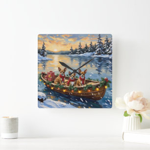 Horloge Carrée Noël Chihuahua Bateau Fêtes