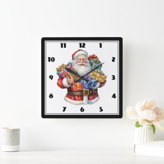 Horloge Carrée Noël classique de Jolly Santa Claus (Maison)