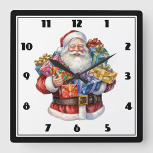Horloge Carrée Noël classique de Jolly Santa Claus