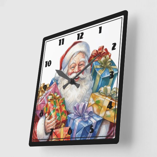 Horloge Carrée Noël classique de Jolly Santa Claus (Angle)