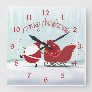 Horloge Carrée Noël de père Noël Sleigh