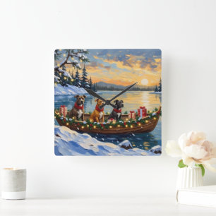 Horloge Carrée Noël en bateau avec Pitbull