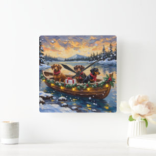 Horloge Carrée Noël en bateau pour teckel