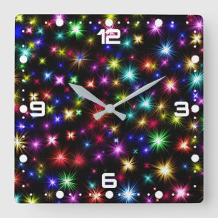 Horloge Carrée Noël, Jour de l'An Lumières colorées-27317