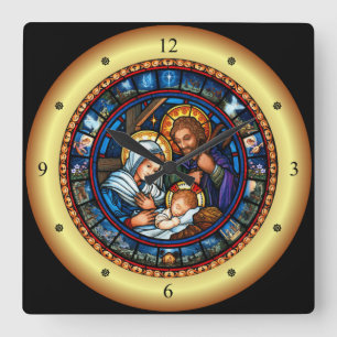 Horloge Carrée Noël ~ La Sainte Famille ~ Nativité ~ * ~