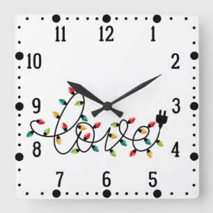 Horloge Carrée Noël Lumières colorées Aimer Texte-45872