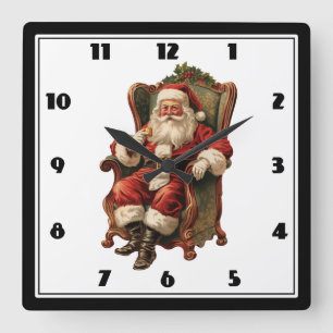 Horloge Carrée Noël traditionnel de Père Noël vintage