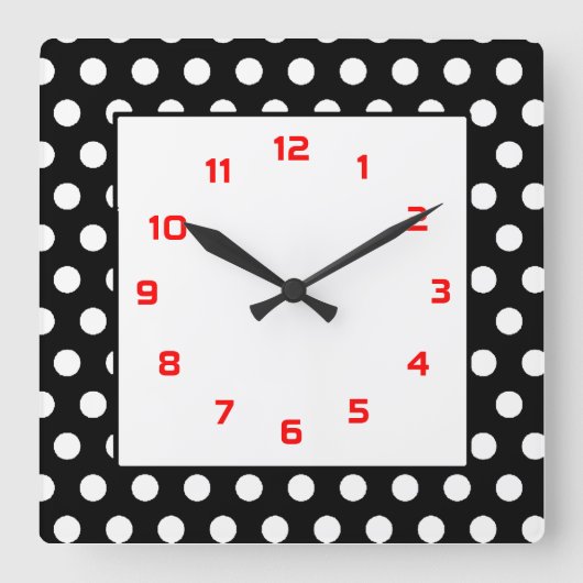 Horloge Carrée Noir blanc et rouge Pois (Recto)