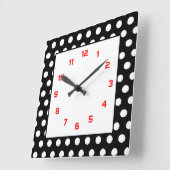 Horloge Carrée Noir blanc et rouge Pois (Angle)