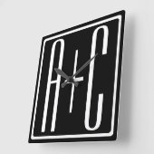 Horloge Carrée Noir & Blanc | Initiales de couple (Angle)