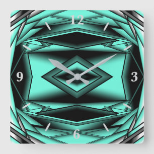 Horloge Carrée Noir Blanc Turquoise Ombre Art Abstrait moderne