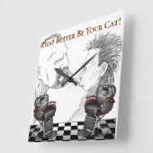 Horloge Carrée Noir de salon de coiffure, blanc, contrôleurs (Angle)