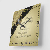 Horloge Carrée Noir d'or 50e anniversaire Mariage (Angle)