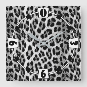 Horloge Carrée Noir et blanc monochrome, léopard motif