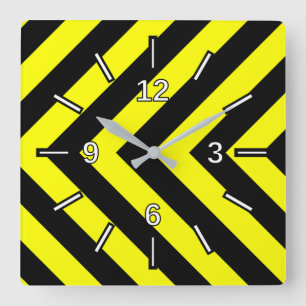 Horloge Carrée Noir et jaune Chevron-Comme l'horloge de carré de