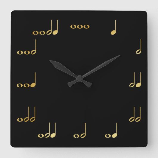 Horloge Carrée Noir et notes musicales de Chevron d'or (Recto)