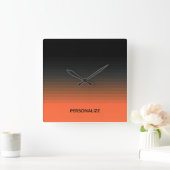 Horloge Carrée Noir et orange (Maison)