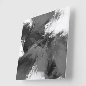 Horloge Carrée Noir Gris Blanc Abstrait Brosse moderne (Angle)