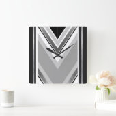 Horloge Carrée Noir, gris et blanc rayures métalliques diagonales (Maison)