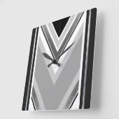 Horloge Carrée Noir, gris et blanc rayures métalliques diagonales (Angle)