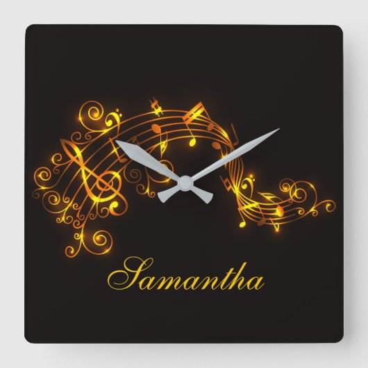 Horloge Carrée Noir personnalisable et notes musicales de (Recto)