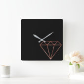 Horloge Carrée noir rose de diamant d'or de faux clair moderne (Maison)