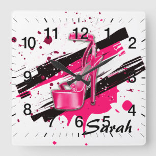 Horloge Carrée Noir, rose et blanc Hauts talons chauds