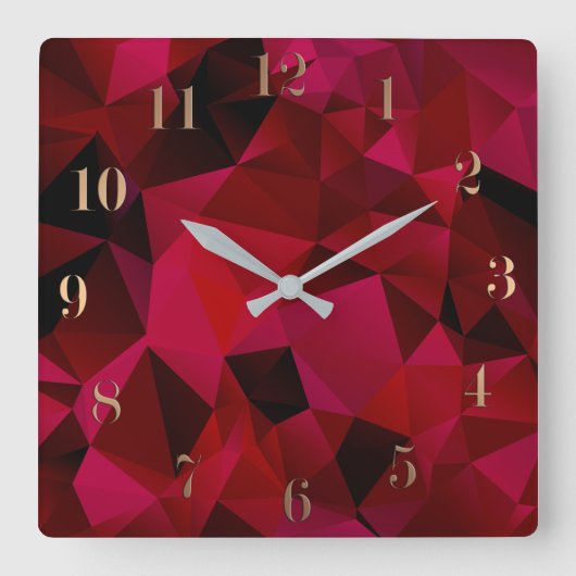 Horloge Carrée Noir rouge, polygonal (Recto)