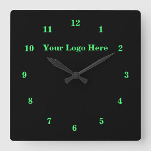 Horloge Carrée Noir Vert - Personnalisable - Ajouter Votre Logo /