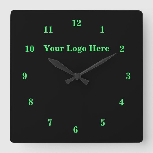 Horloge Carrée Noir Vert - Personnalisable - Ajouter Votre Logo / (Recto)
