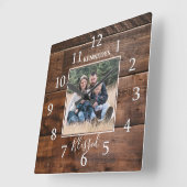 Horloge Carrée Nom de famille Photo Rustic Wood (Angle)