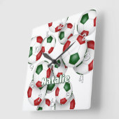 Horloge Carrée nom de l'athlète sur mesure rouge vert soccer (Angle)