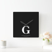 Horloge Carrée Nom du monogramme noir (Maison)
